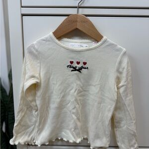 Zara Cream Long Sleeve Kids Top with Heart Detail Size 4